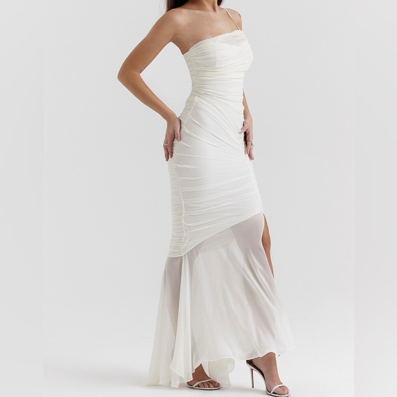 House of CB Pearla ivory ruched maxi dress women’s size small - Picture 11 of 12